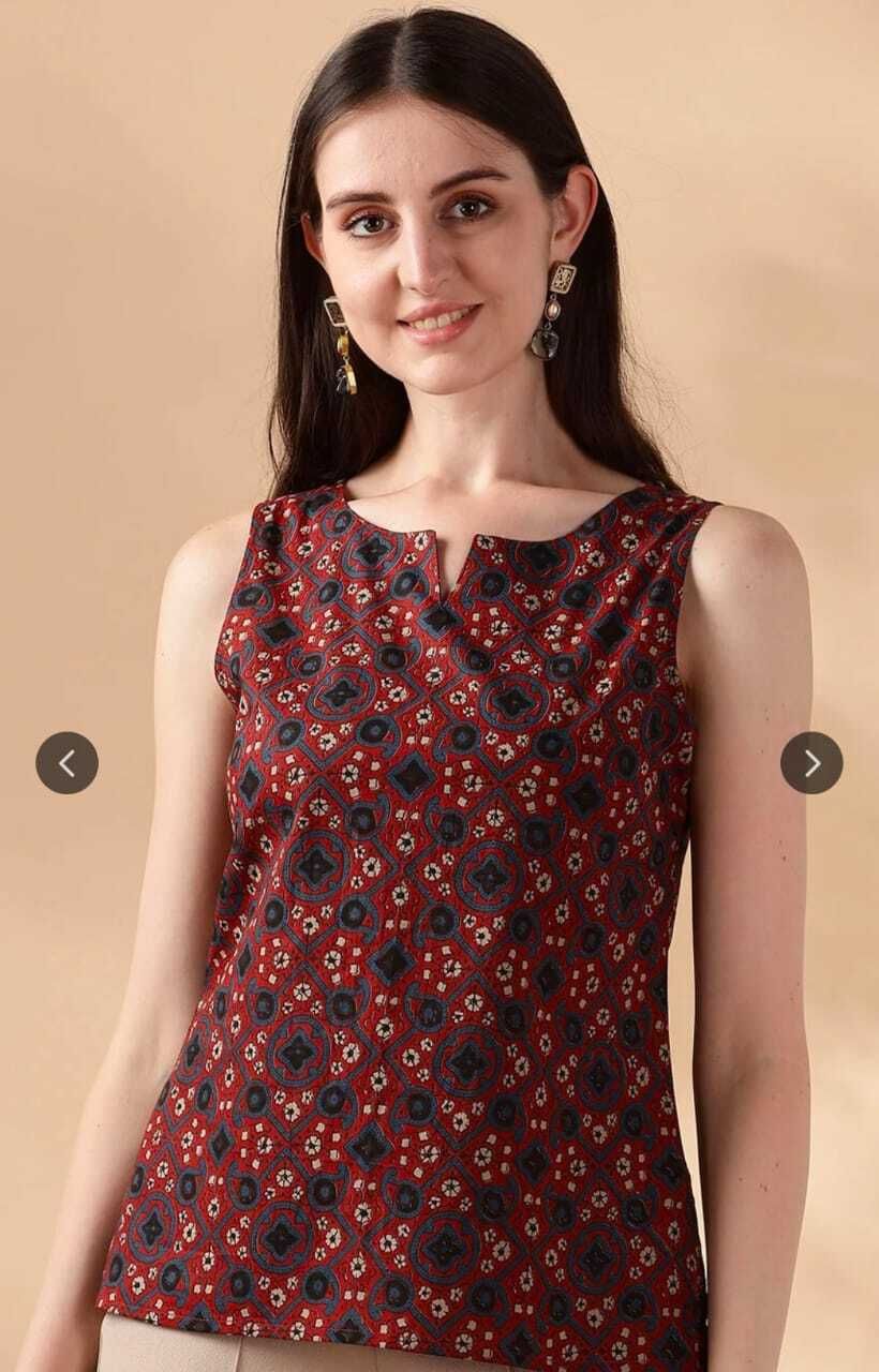 Casual Sleeveless Printed, Ethnic Motifs Women Maroon Top-image-46