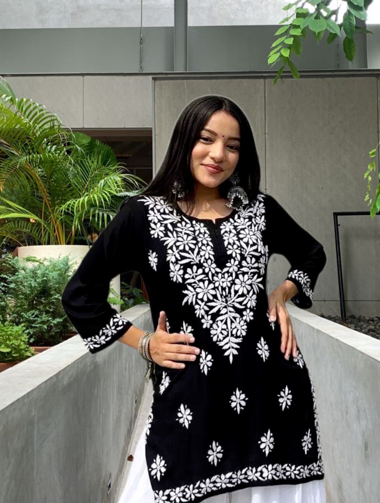 Casual Cap Sleeves Embroidered Women Black Top-image-45