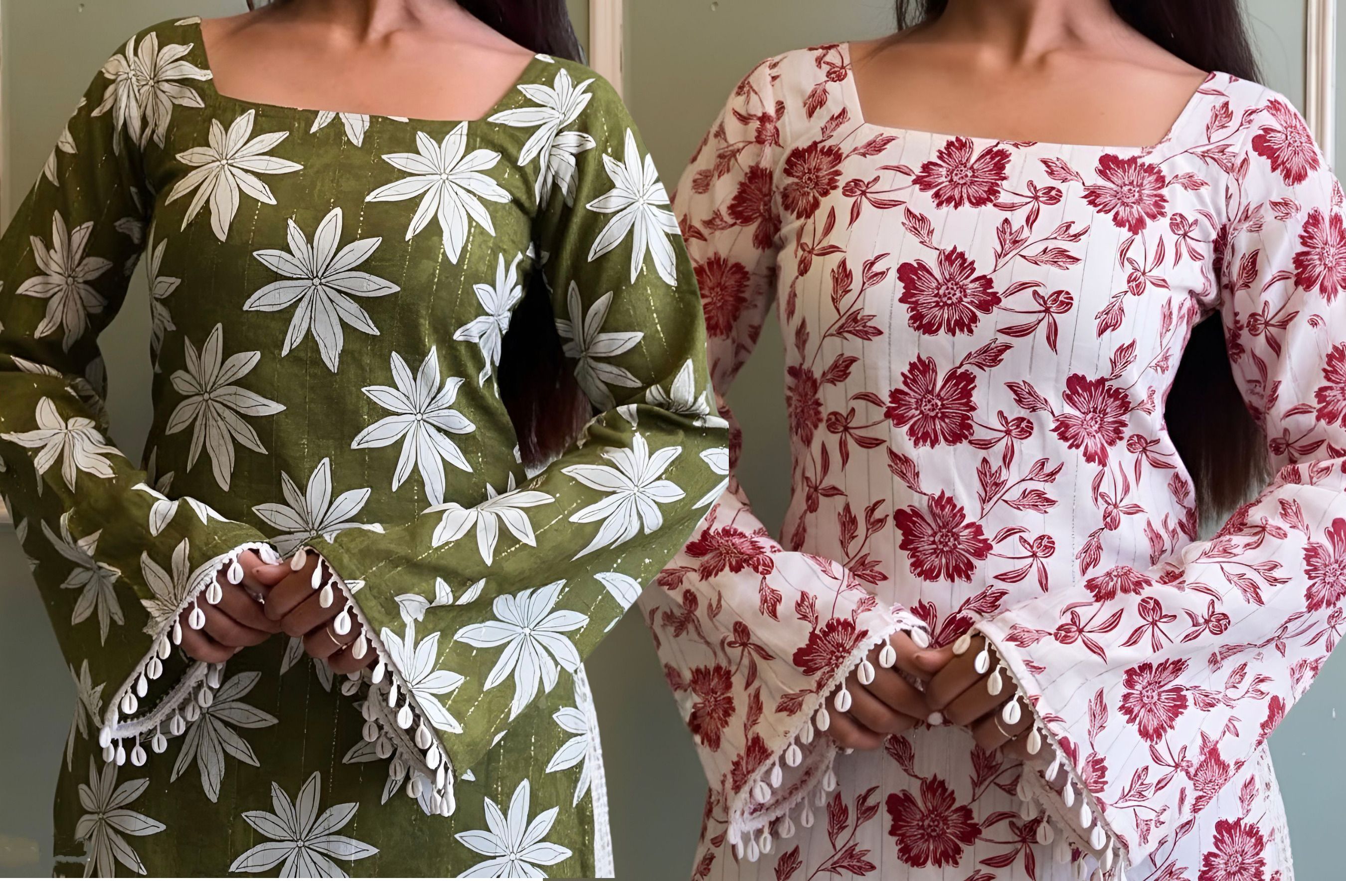 fabricfetch textiles Casual Flared Sleeves Printed Women Green, White Top-picture-19