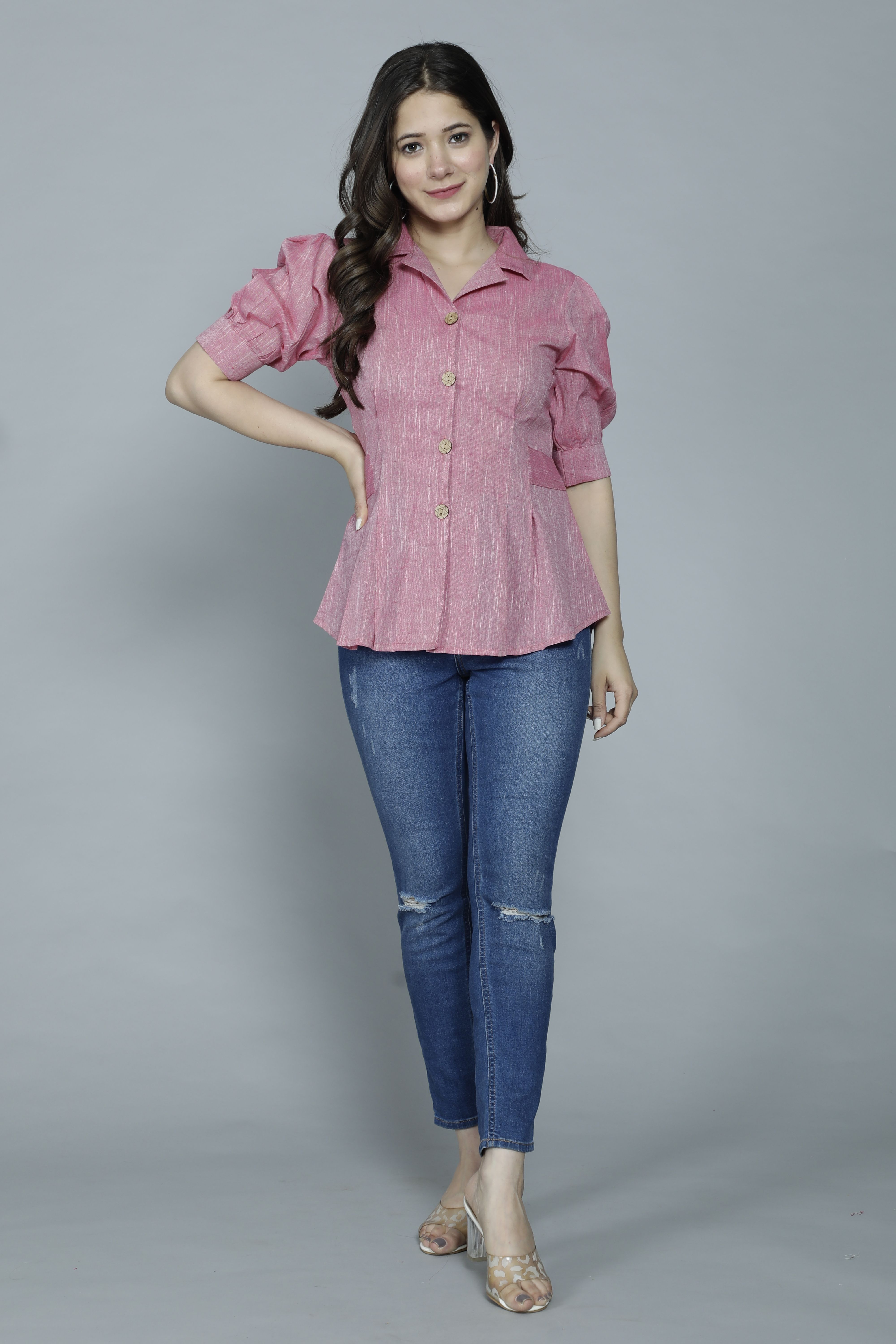 Casual Regular Sleeves Solid Women Pink Top