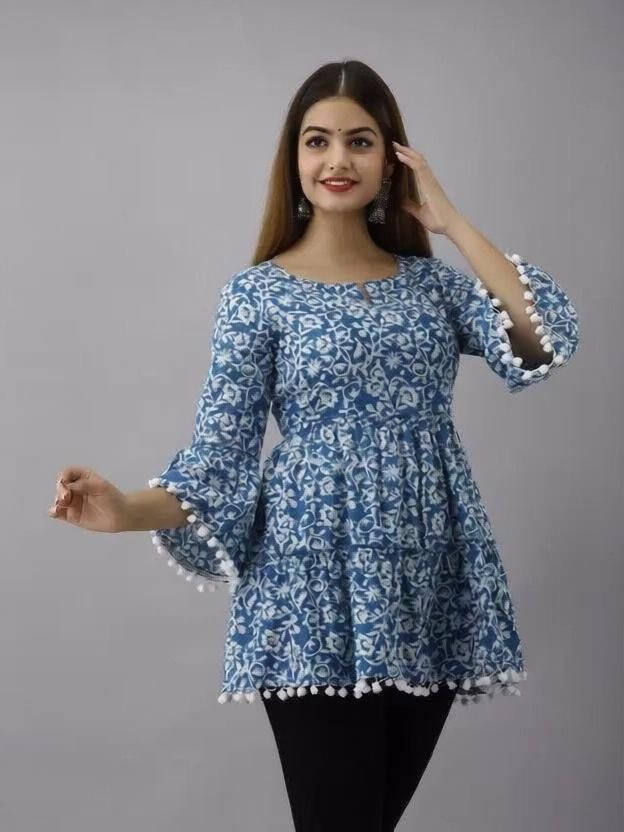 Casual Regular Sleeves Floral Print Women White, Blue Top-image-34