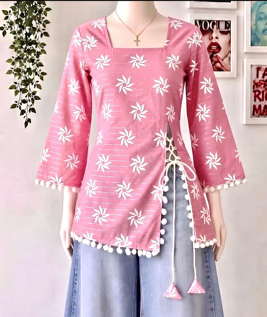Casual Regular Sleeves Floral Print Women Pink Top-image-2