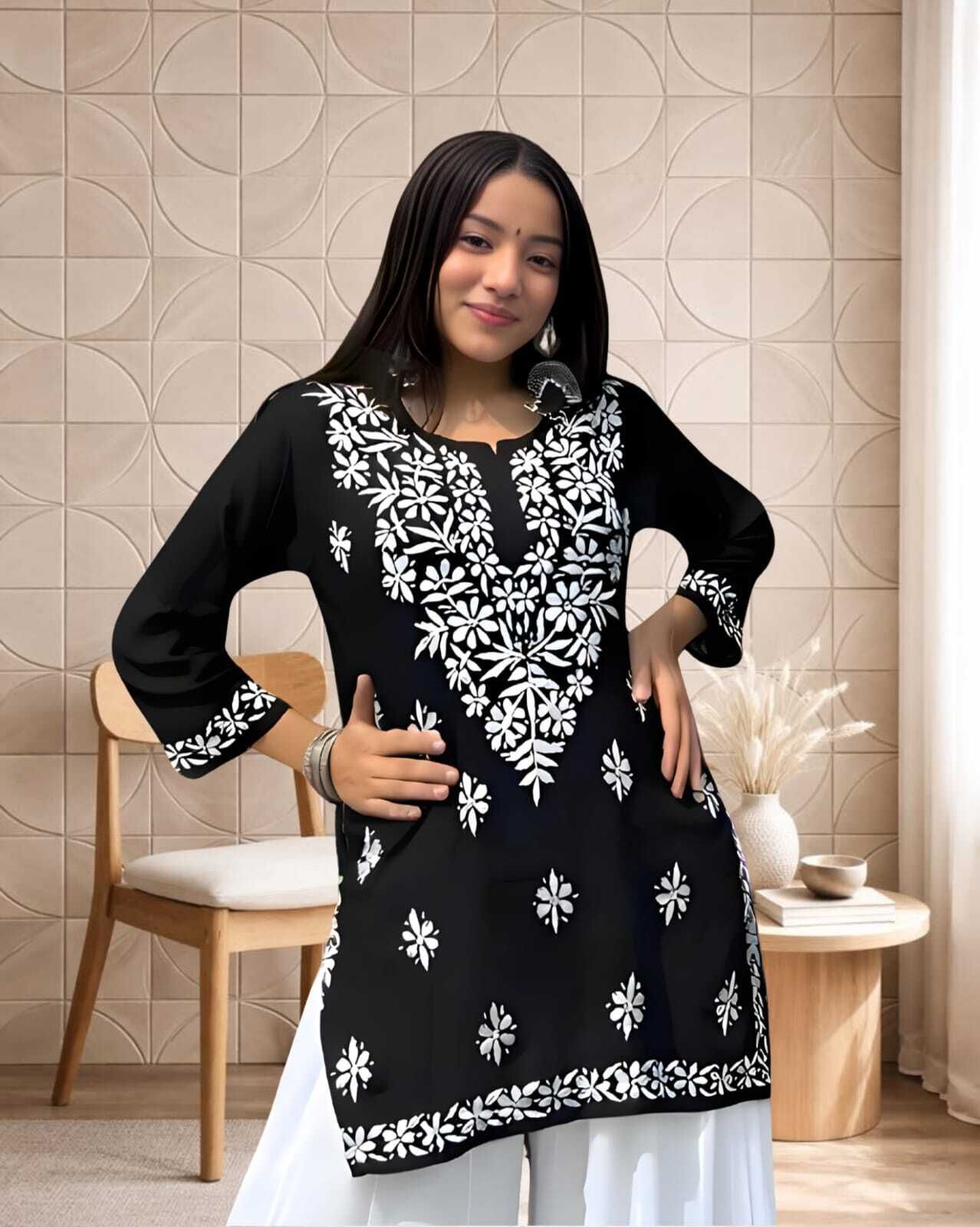 Casual Cap Sleeves Embroidered Women Black Top-image-43