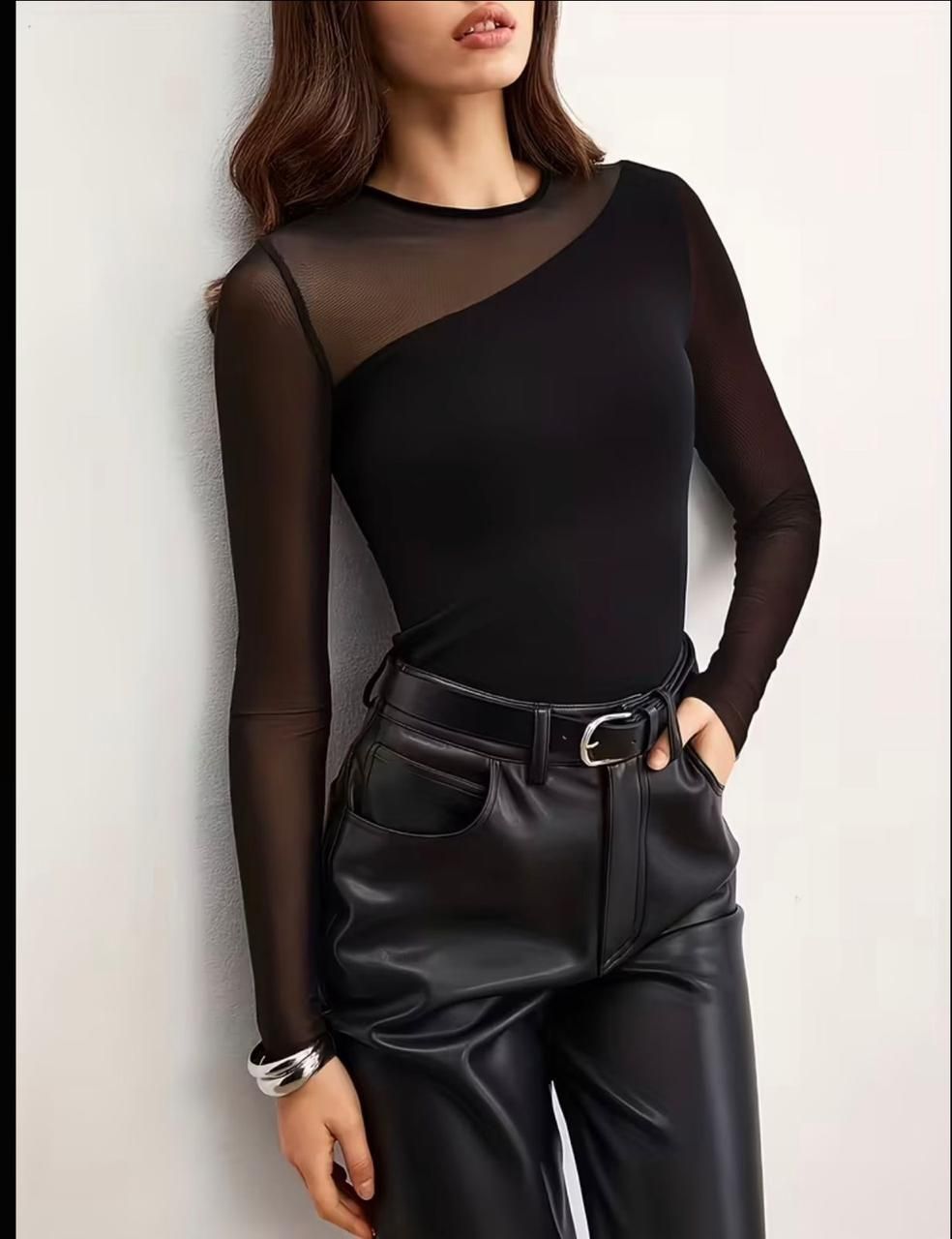 lugrantha Party Regular Sleeves Self Design Women Black Top-picture-26