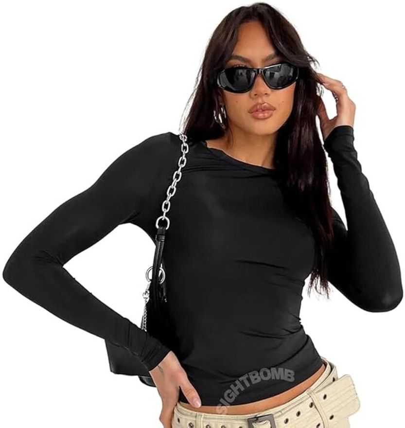 sightbomb Party Extended Sleeves Solid Women Black Top-picture-23