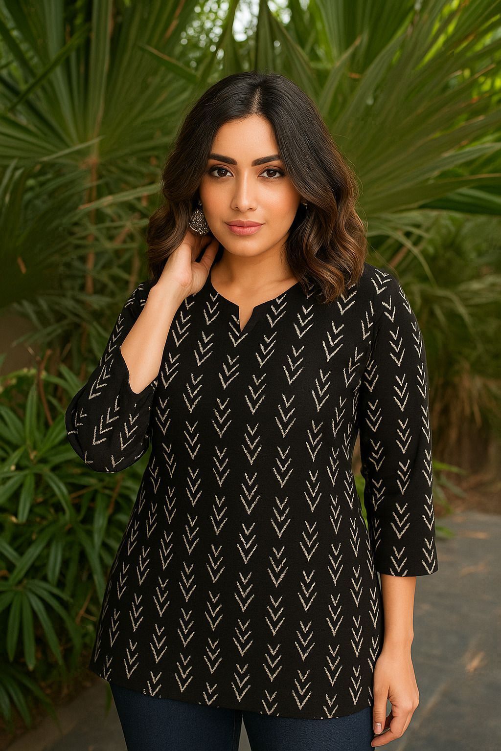 Casual Regular Sleeves Printed Women Black Top-image-47