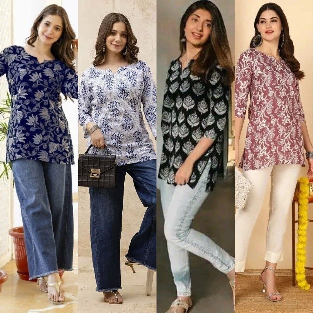 Pack of 4 Party Regular Sleeves Printed Women Multicolor Top-image-35