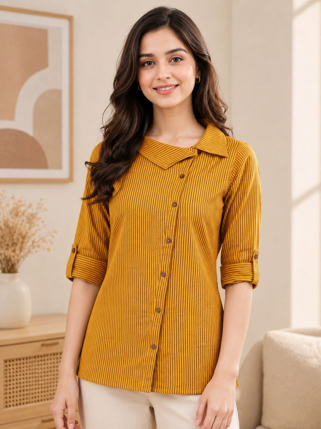 ikrass Women Regular Fit Striped Button Down Collar Casual Shirt-picture-14