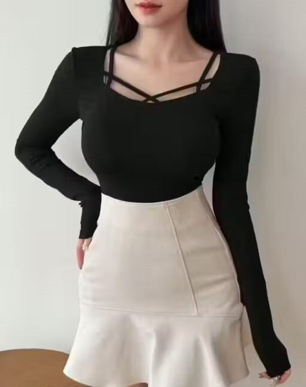 Casual Regular Sleeves Solid Women Black Top