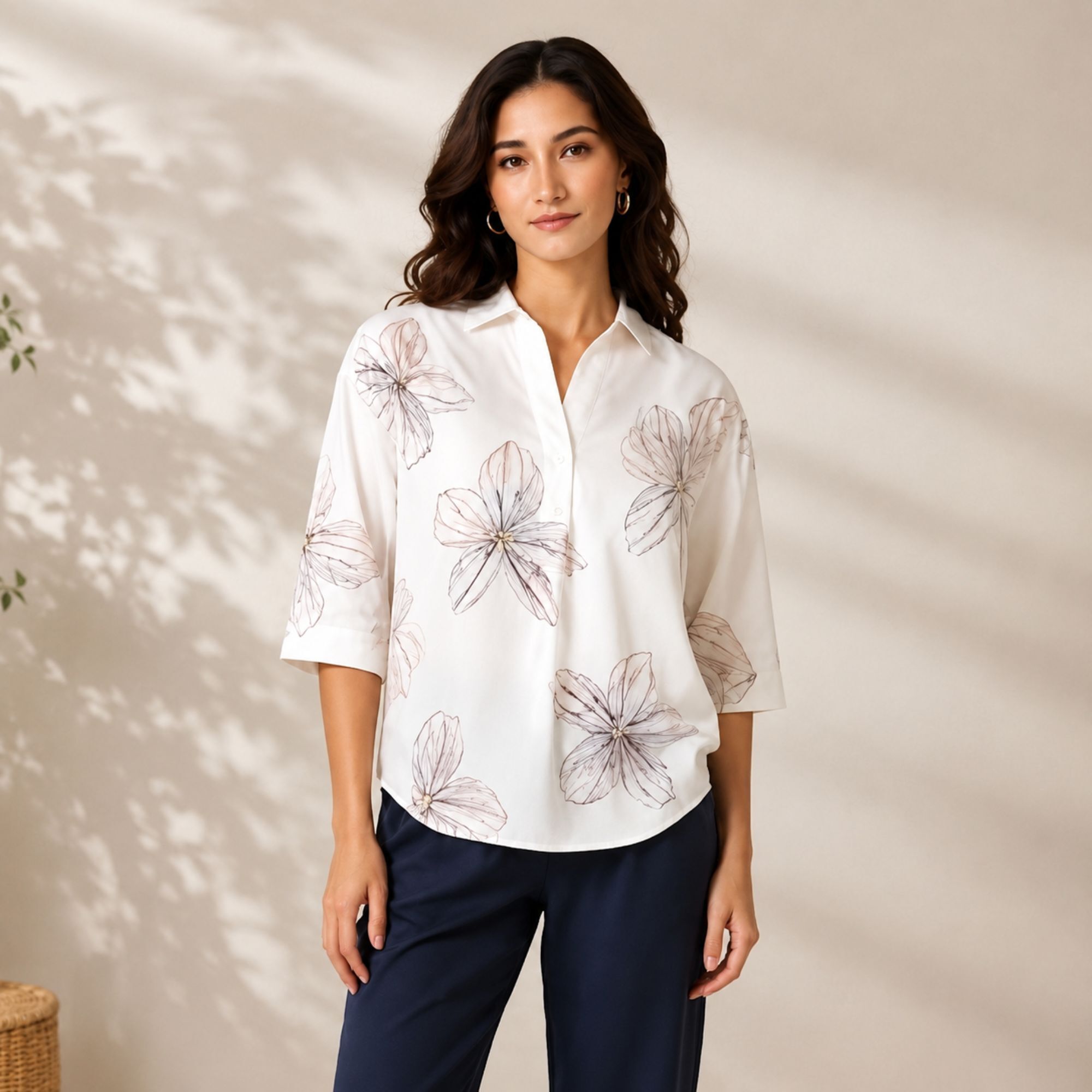 Casual Regular Sleeves Floral Print, Printed Women White Top-image-18