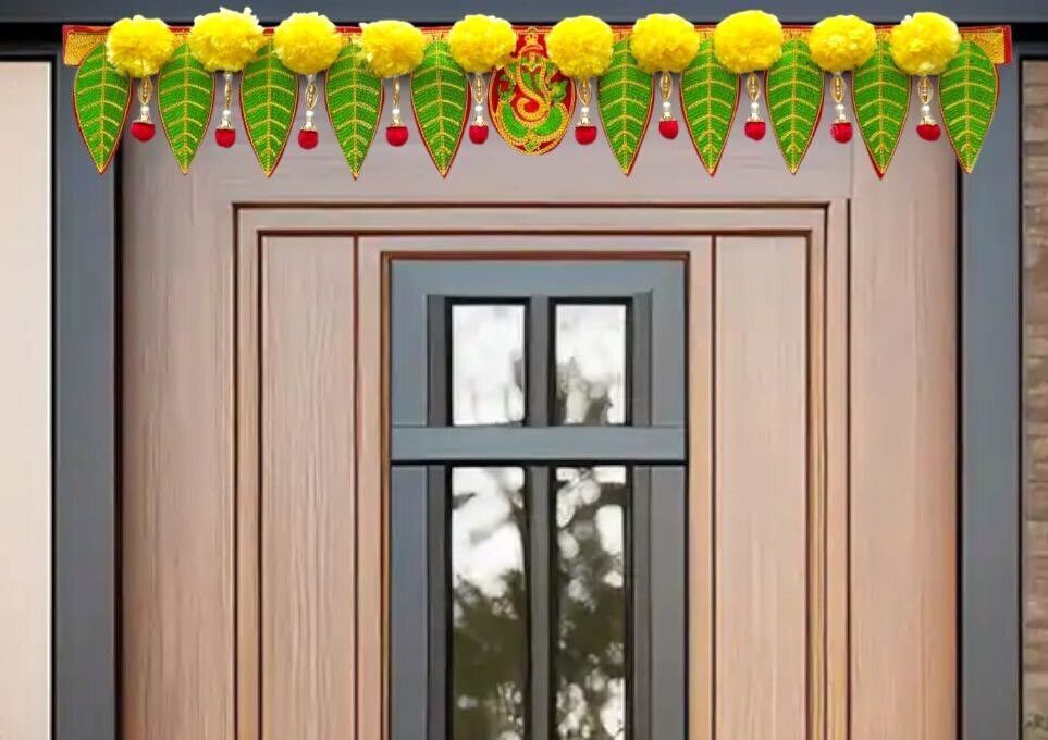 Ganesh pan Toran With Artificial Yellow Marigold Flower Door Toran.(Pack Of 1) Toran