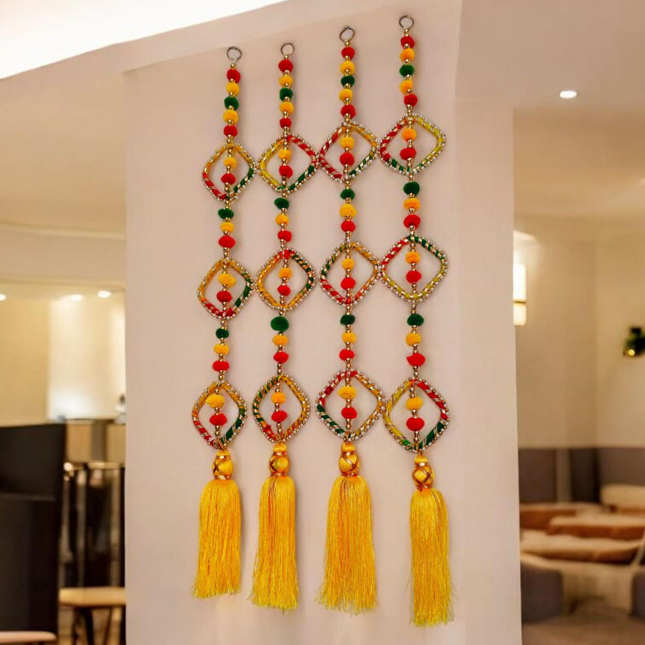 Sazavat Store 2 Pieces Yellow Square Moti Tassel Toran for Festive Decoration Toran-image-24