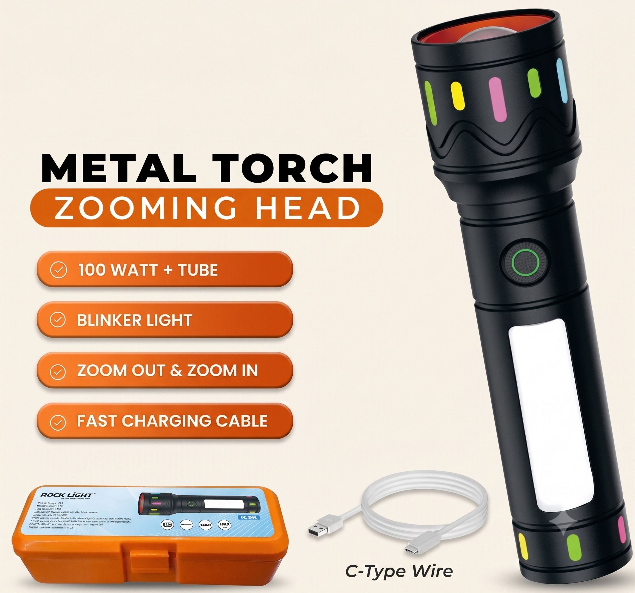 picstar M34 100W Metal Flashlight with Built-in Side Tube Light Torch-picture-0