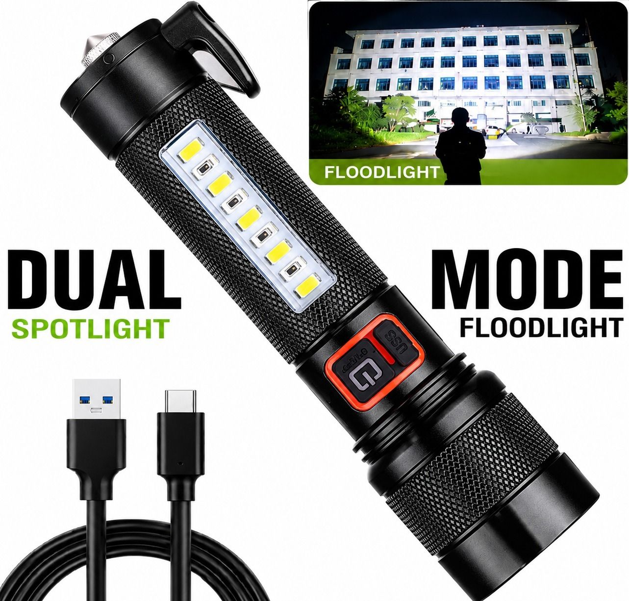 KZ-371S Waterproof Rechargeable LED Flashlight Hammer Torch 6 hrs Torch Emergency Light-image-12