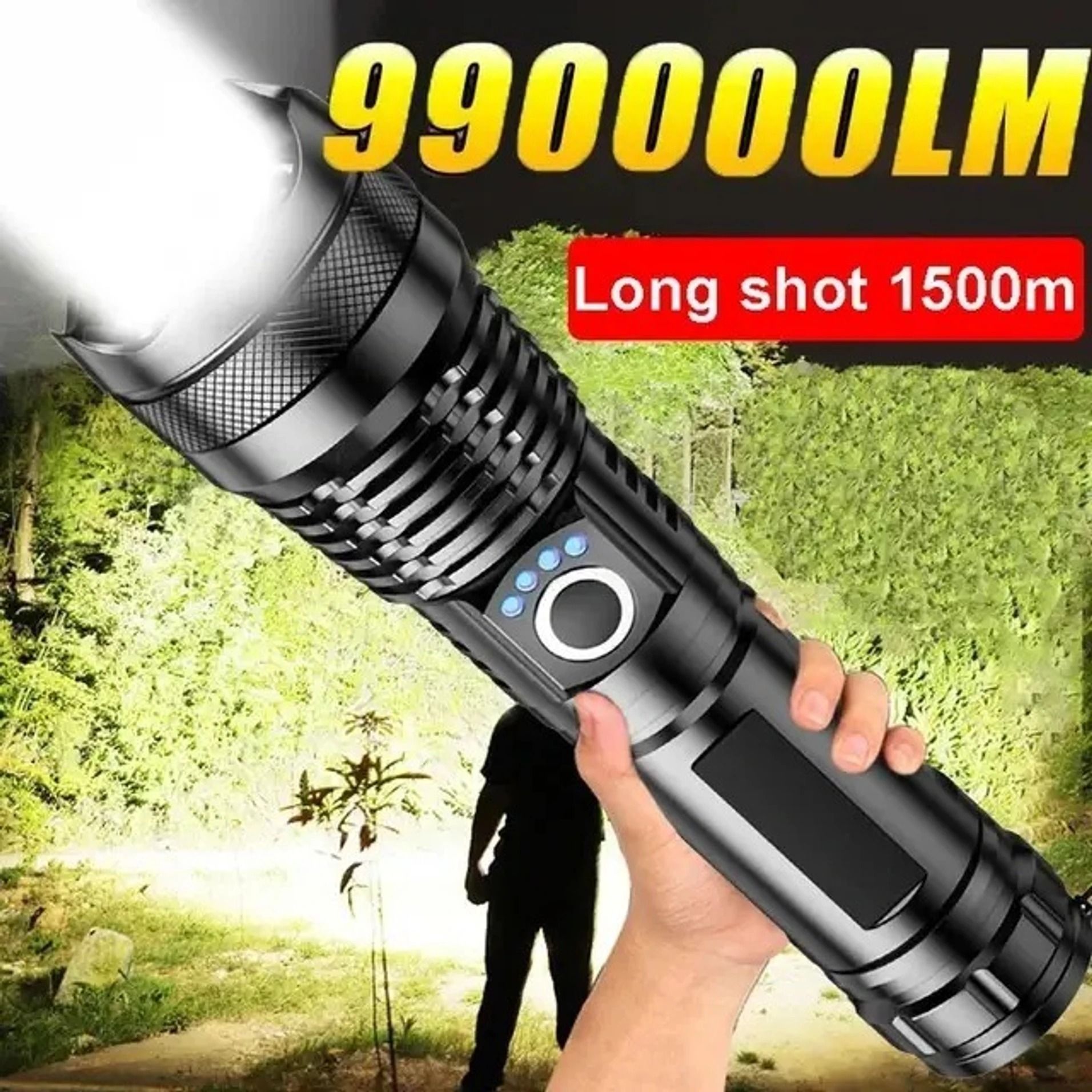 aubade 100W Rechargeable LED Torch Light, Zoomable Focus, Emergency Outdoor Torch-picture-11
