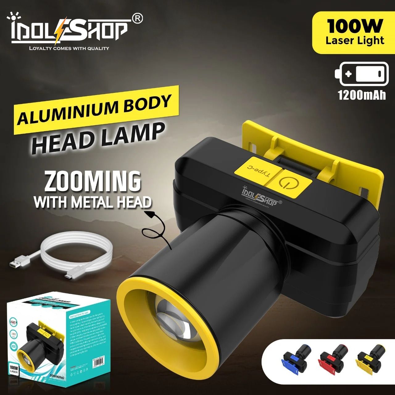 Rechargeable Emergency Head Lamp With 3 Mode LED Zooming Head 1200mAh Battery Torch-image-30