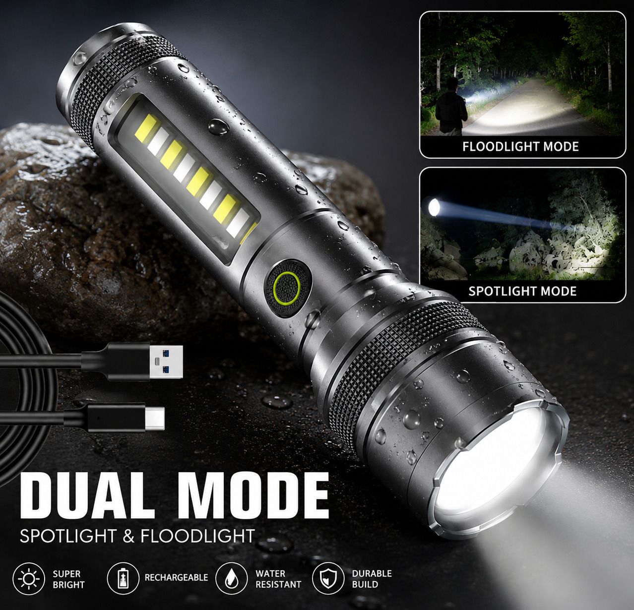 M15 Zoomble Long Range LED Torch Light with USB Charging 5 hrs Torch Emergency Light-image-6