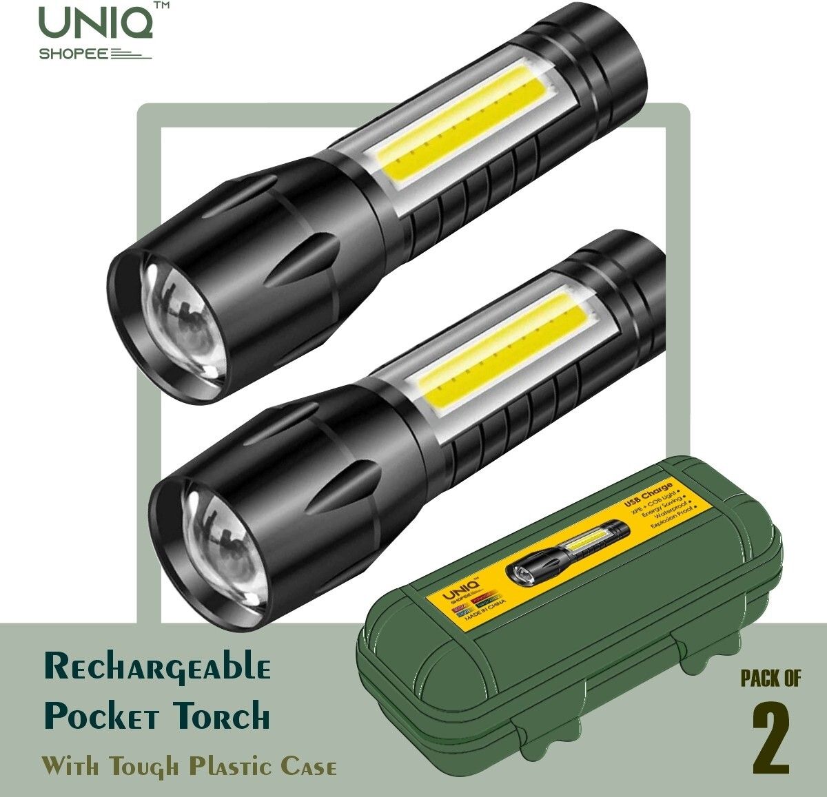 (Pack of 2) Mini Rechargeable Pocket Torch by Uniq Retail Torch-image-32