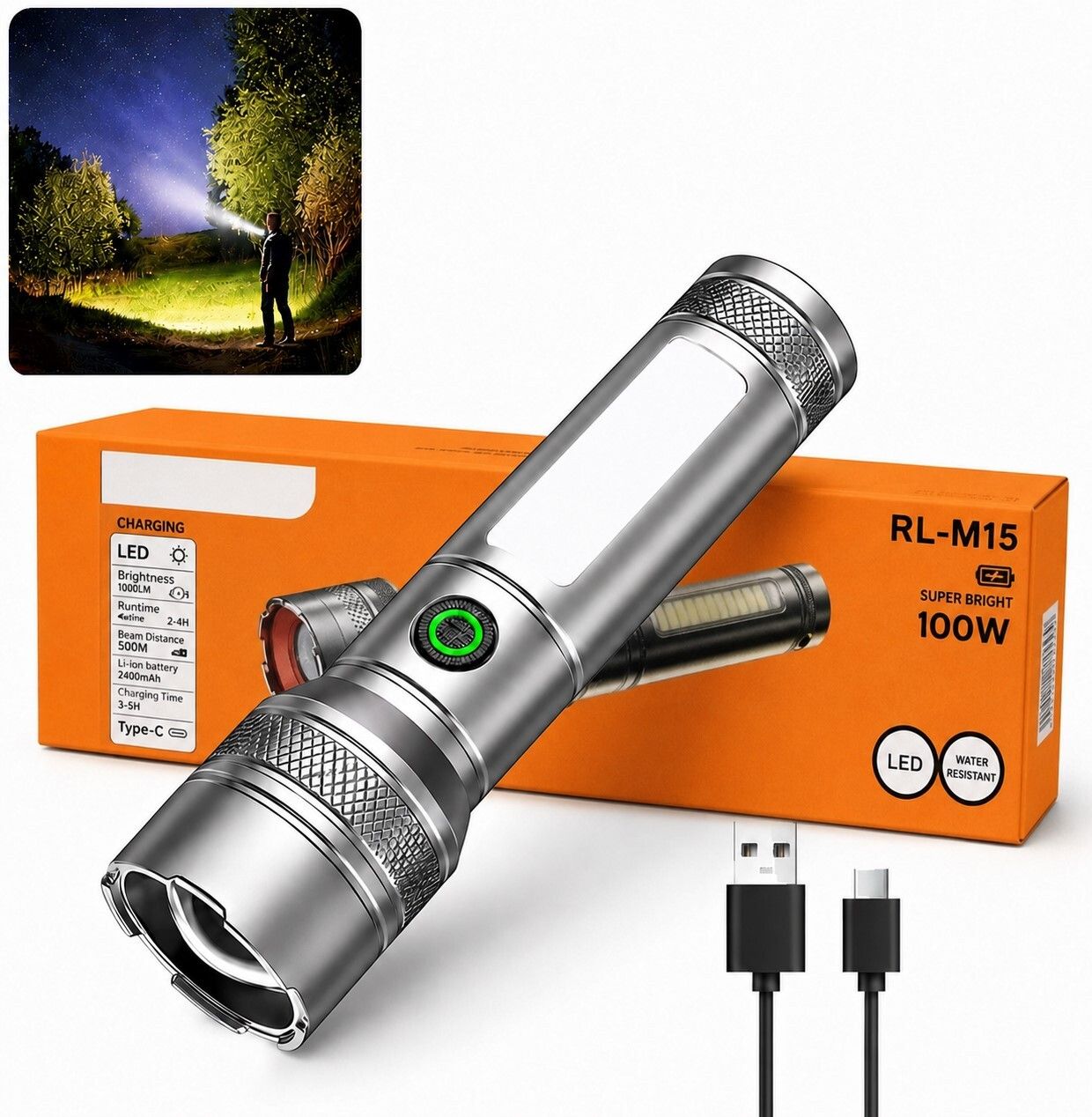 M15 Torch 1200mAh Super Bright LED Flashlight, 1000 Lumens, 6 Light Modes Torch Torch-image-30