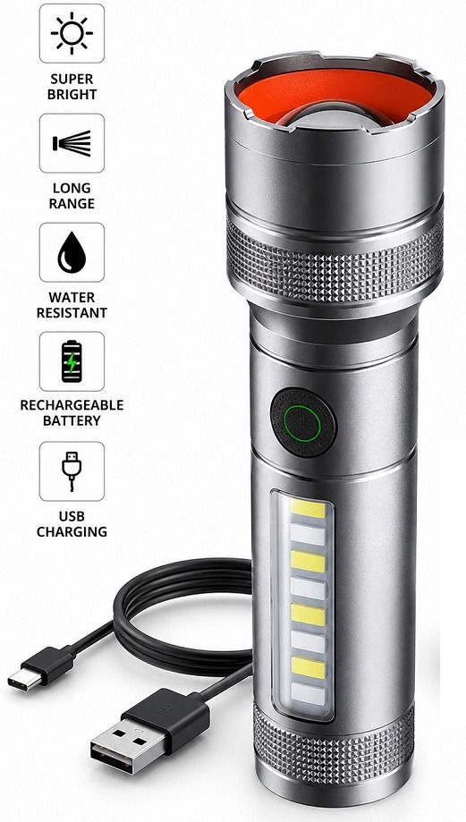 M15 Zoomble USB Rechargeable Camping Torch with Bright LED Beam 5 hrs Torch Emergency Light-image-48