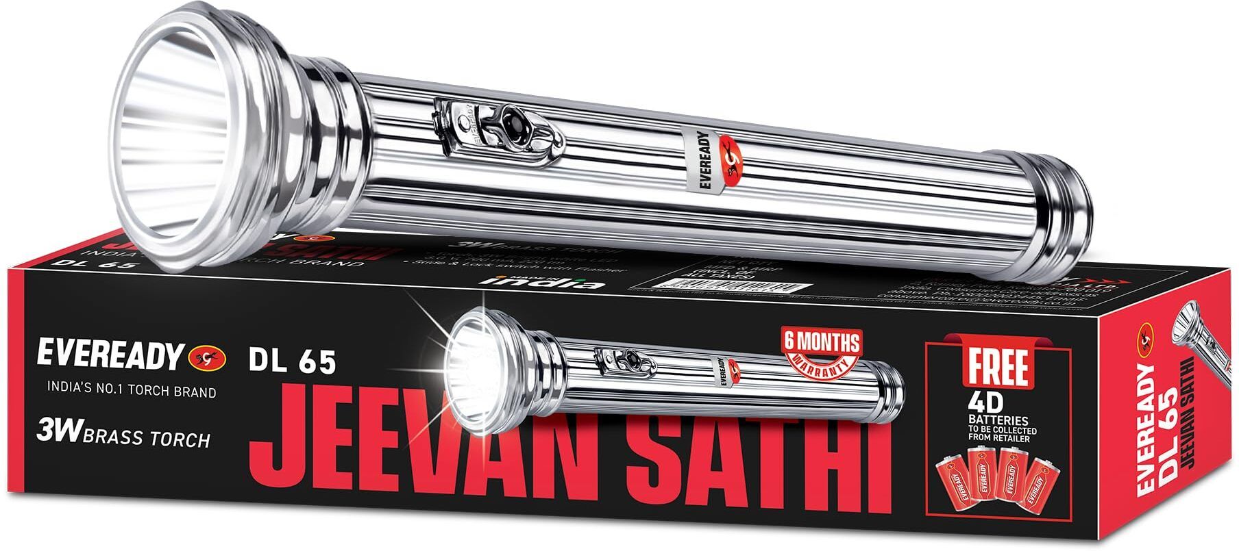 eveready Jeevansathi DL65 3W | Powered by 4xD Battery | 20000 Lux Output Torch-picture-11
