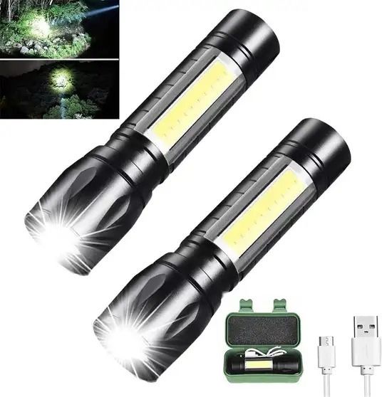 ( Pack 2 ) Mini Pocket Light Zoom COB USB Led WaterProof 6 hrs Torch Emergency Torch-image-2