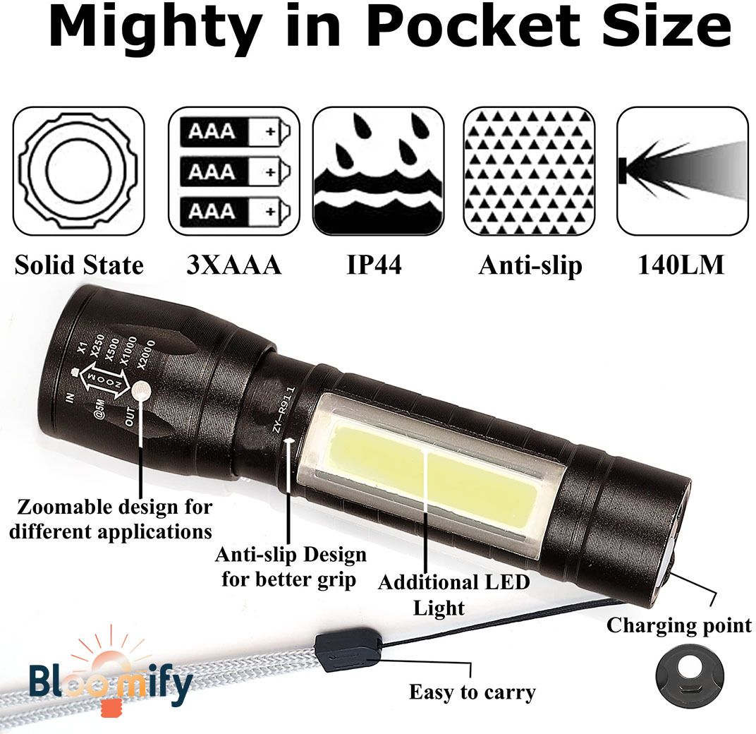 BMT-M2 Mini Metal Body Torch - Waterproof, Chargeable, Pocket-Sized Torch