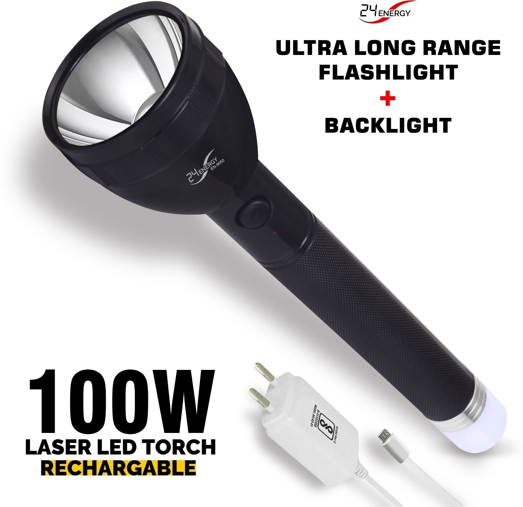 Long Range 2X Power Lithium battery with emergency backlight with Charger Torch