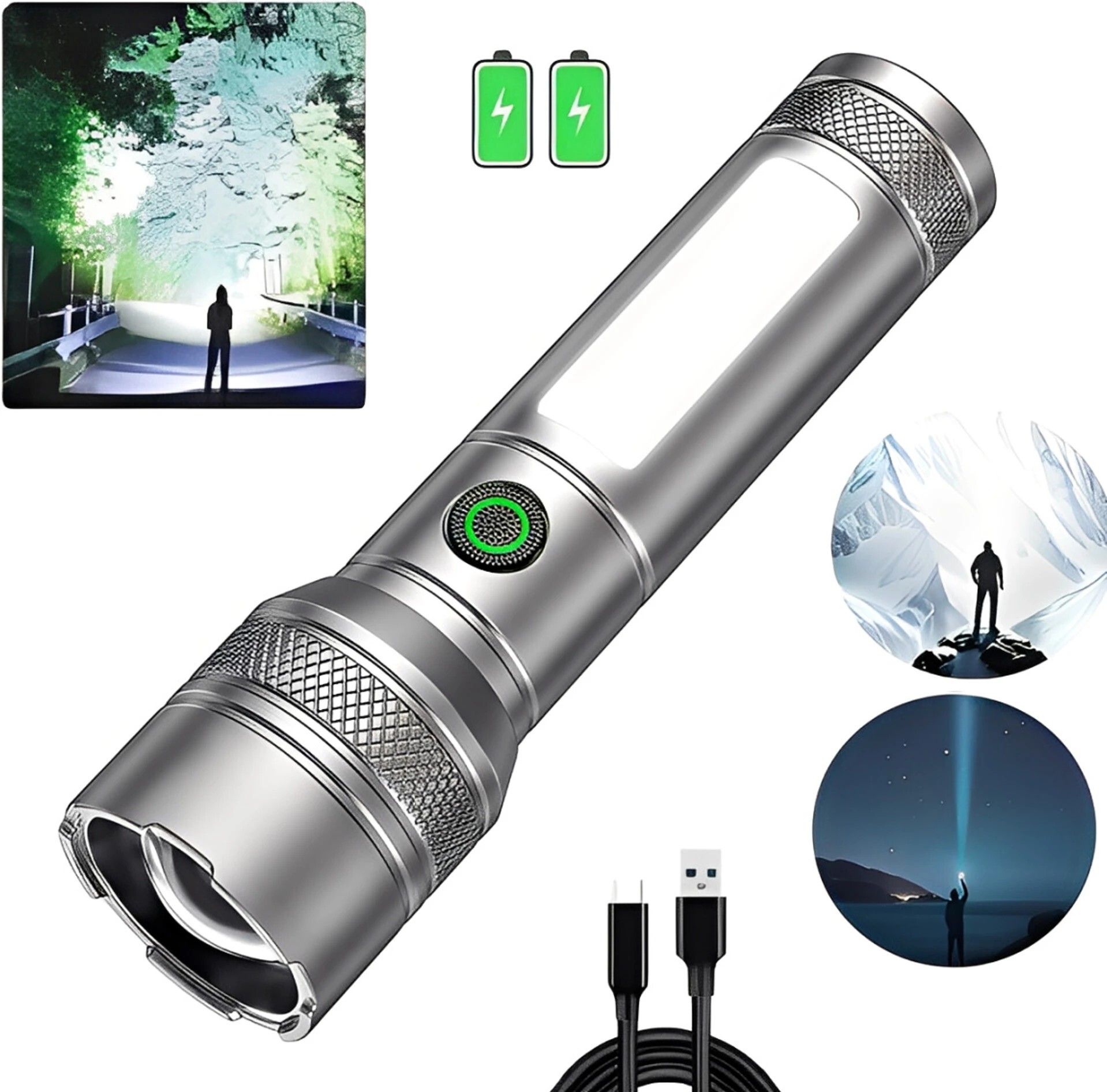 madhav LED Rechargeable Torch Light Metal Body with Side COB Light, USB Fast Charging Torch-picture-4