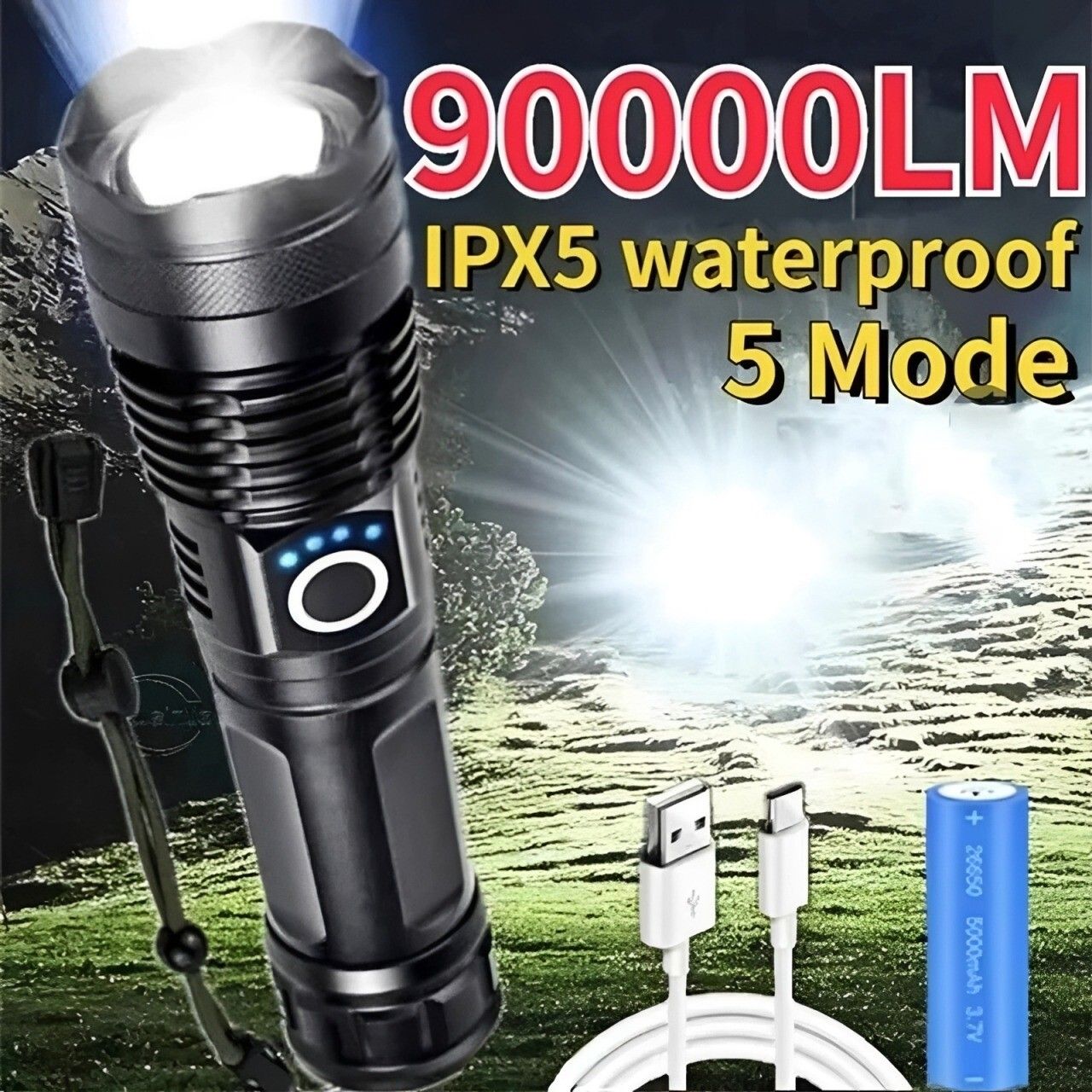 hymasa Rechargeable LED Flashlight High Lumens 5 Modes, medium / low/ sos Mode Powerful Torch-picture-13