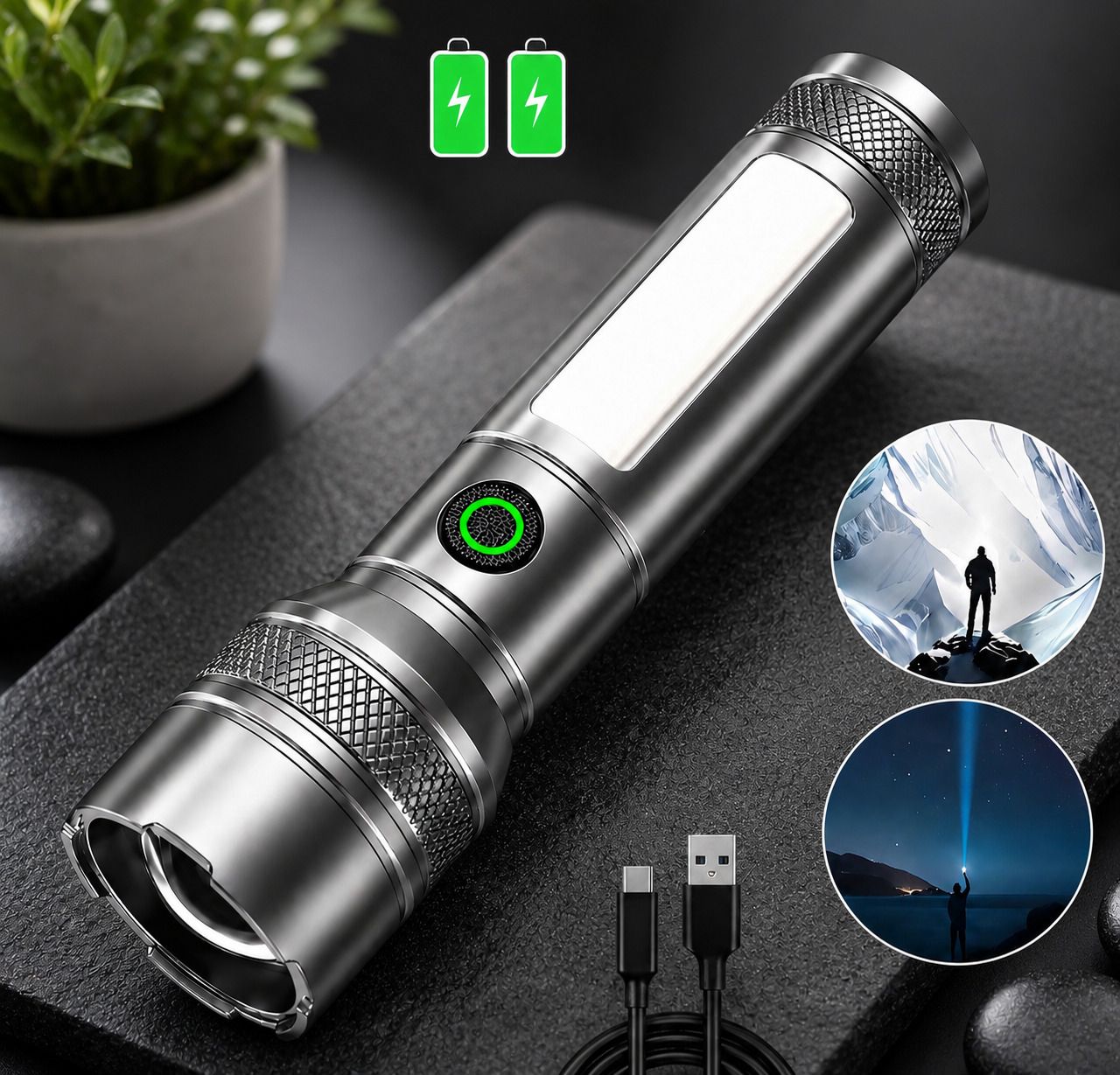 madhav USB Rechargeable LED Flashlight with Side Light, High Brightness Portable Torch Torch-picture-10