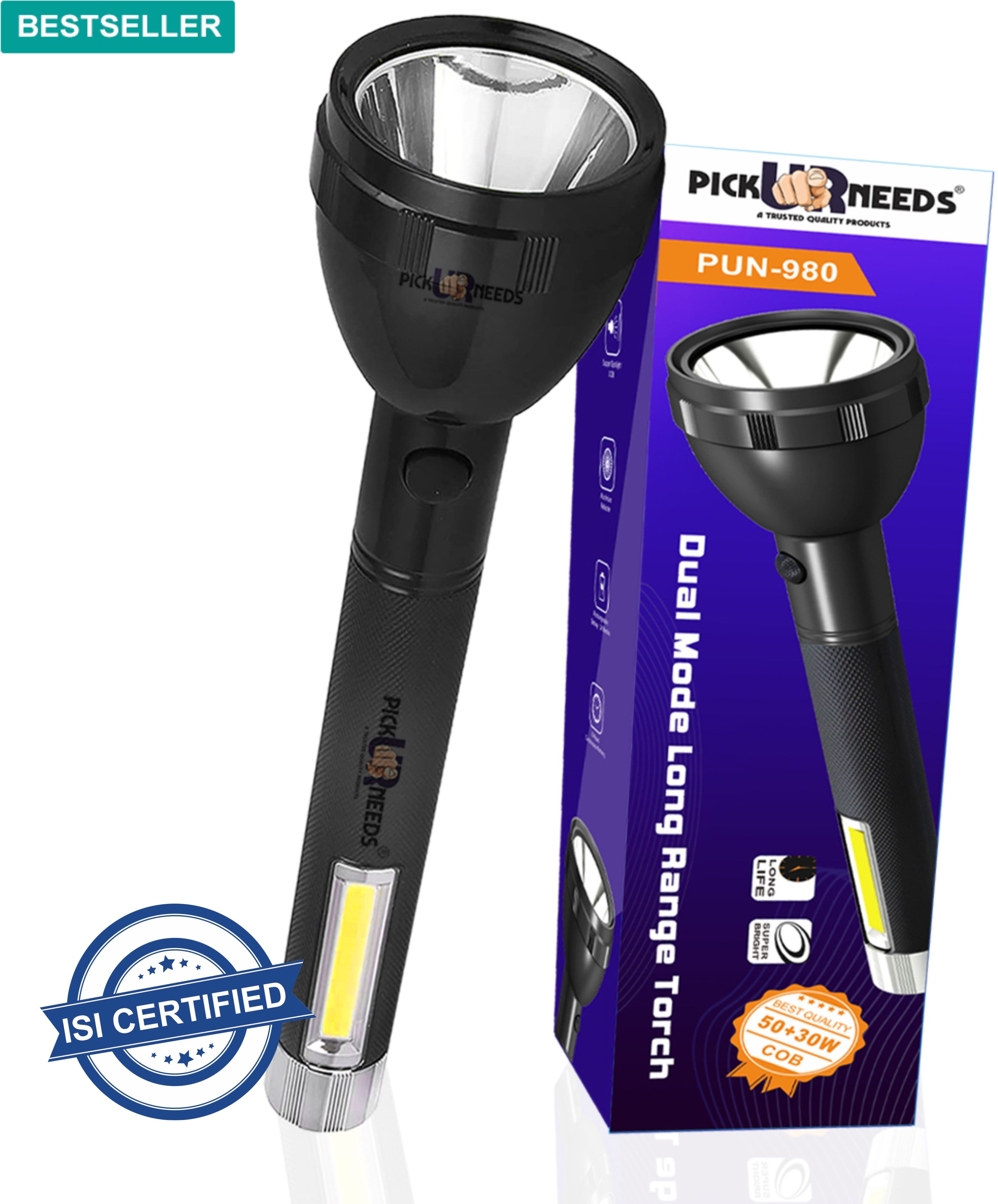 pick ur needs 2 in 1 Lithium Battery Long Range Led torch Light Rechargeable with 2000mAh Battery Torch-picture-20