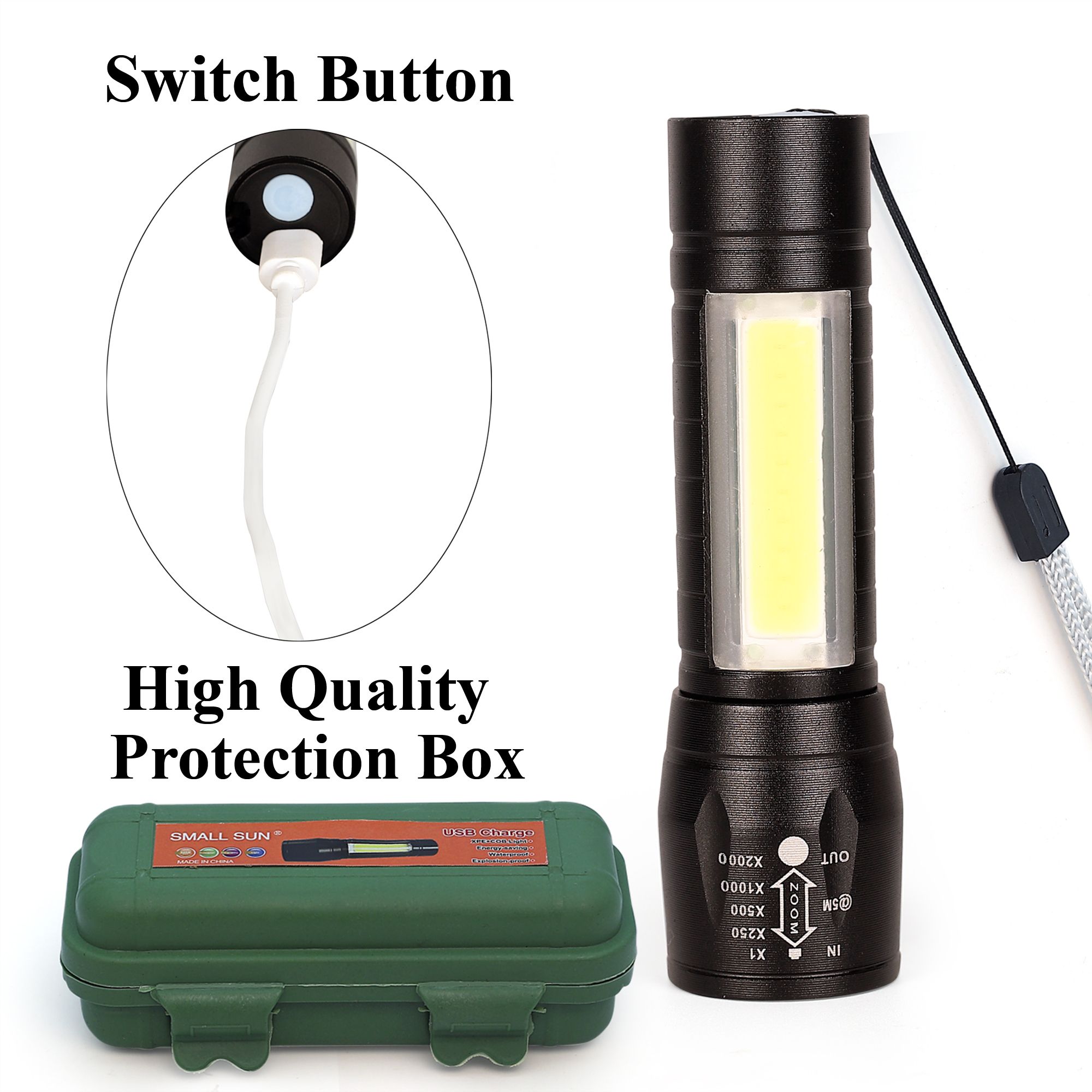 care 4 ZOOMABLE 3 MODES Aluminum COB Tactical Torch Waterproof LED USB Rechargeable Torch-picture-43
