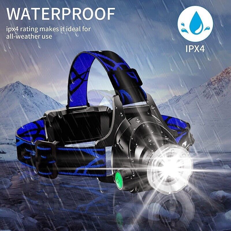 LED Headlamp with Rechargeable Batteries and adaptor Included OR (3xAAA bateries not included,) 3 Modes Super Bright Torch-image-8