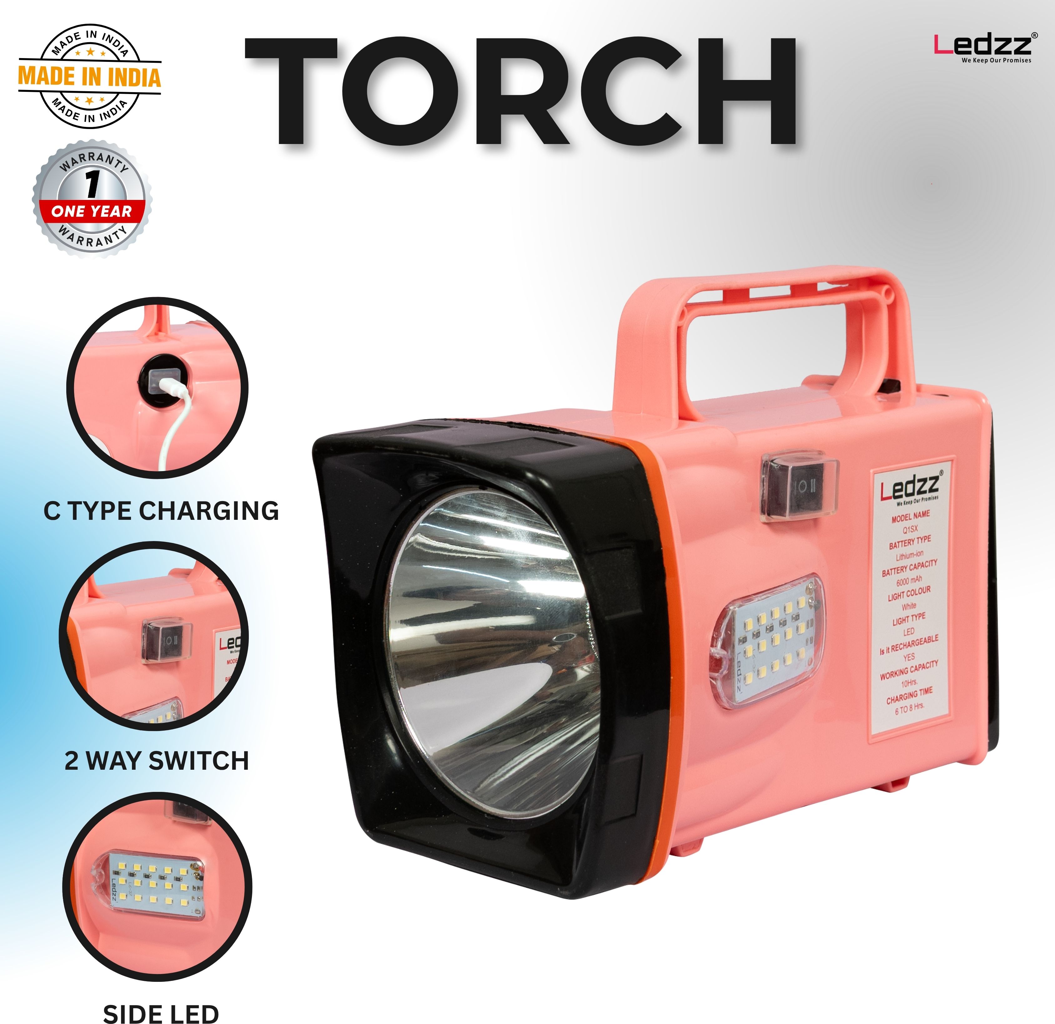 Rechargeable LED Torch Light 50W Long Range 6000mAh Battery Type-C Torch-image-41