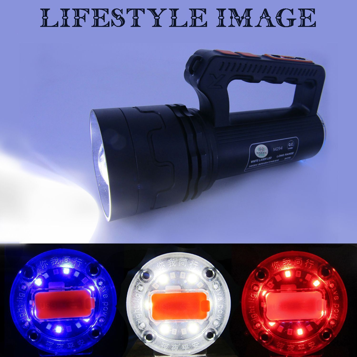 waken Rechargeable Bright LED Laser light 3km Range 500W High/Low/Blinker & Tail Light Torch-picture-12