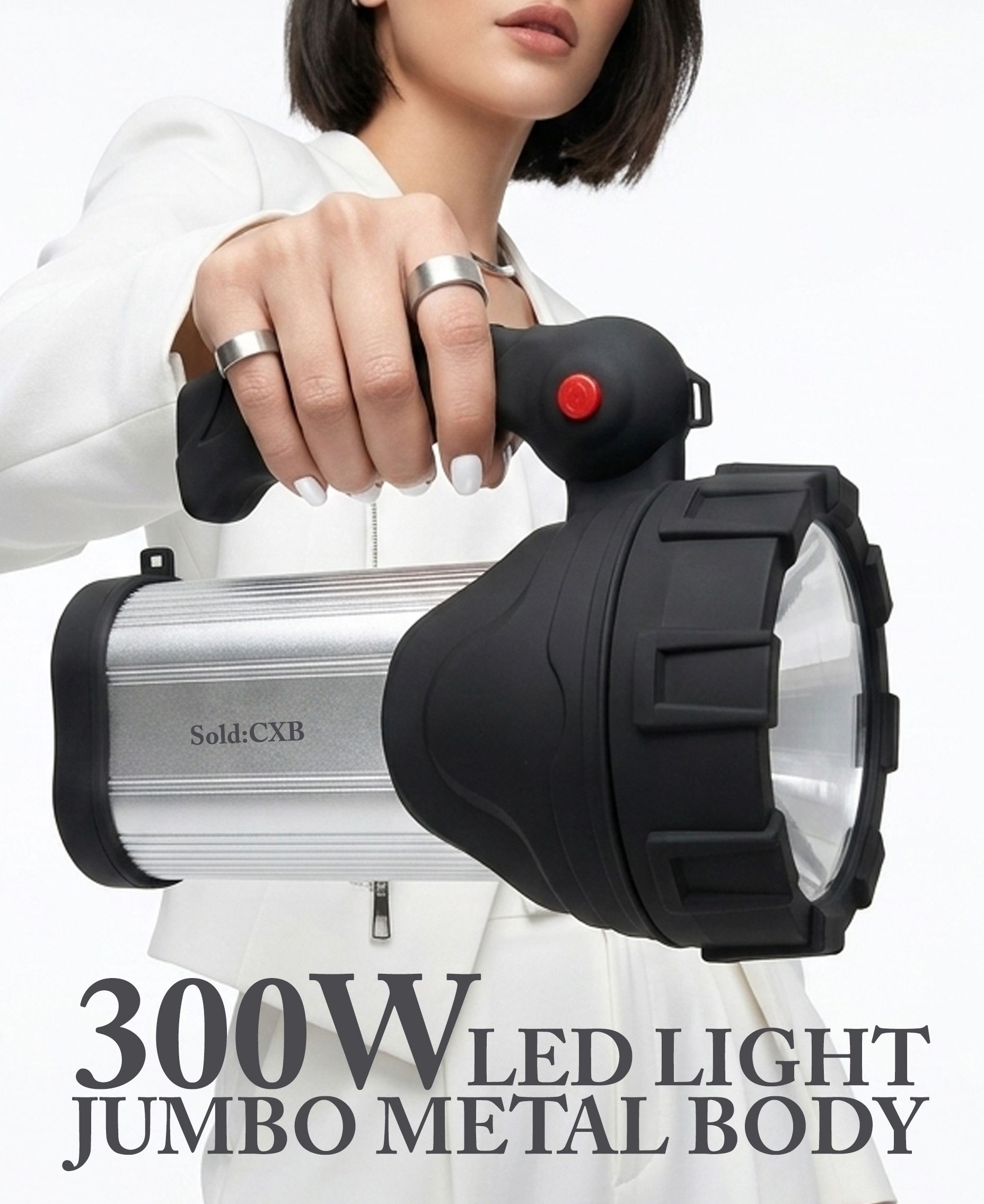8000mAh Battery 300W Jumbo Metal Body Charging Torch 3 KM Long Range LED Light 18 hrs Torch Emergency Light-image-32