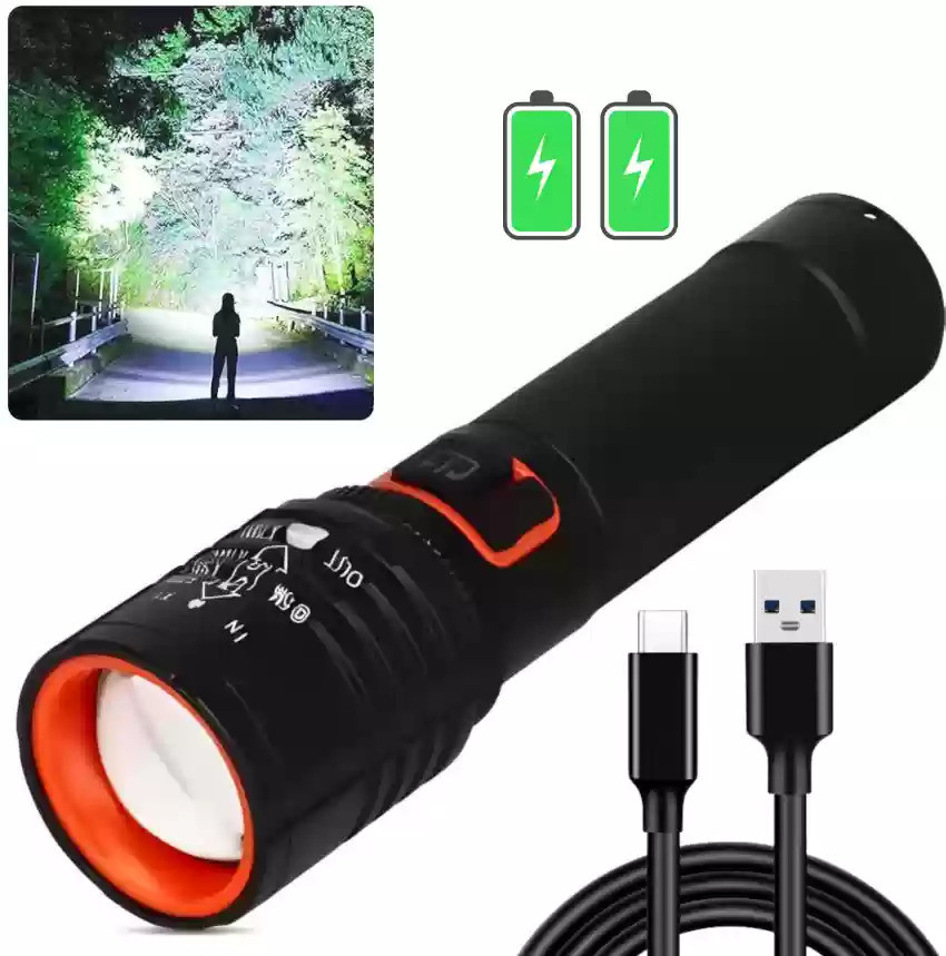 idoleshop LASER+COB RANGE XPE Flashlight Rechargeable Zooming METAL Torch Light Torch image 1