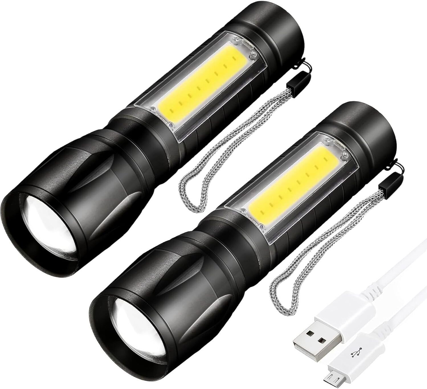 rrcart [Pack of 2] Mini USB Rechargeable LED Zoomable High Lumen 3 Modes Flashlight Torch-picture-27