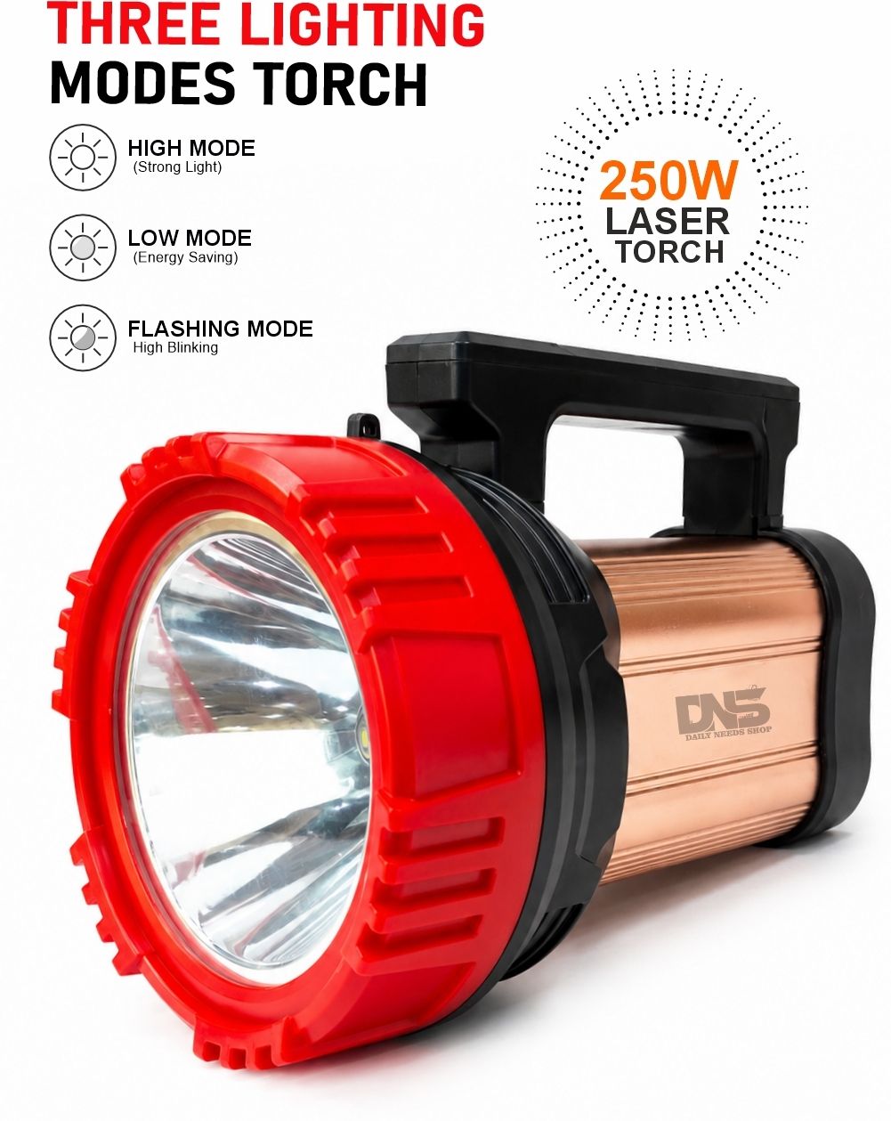 daily needs shop 250W Long Range Emergency LED Kisan Searchlight Metal with 6000mAh Battery Torch-picture-21
