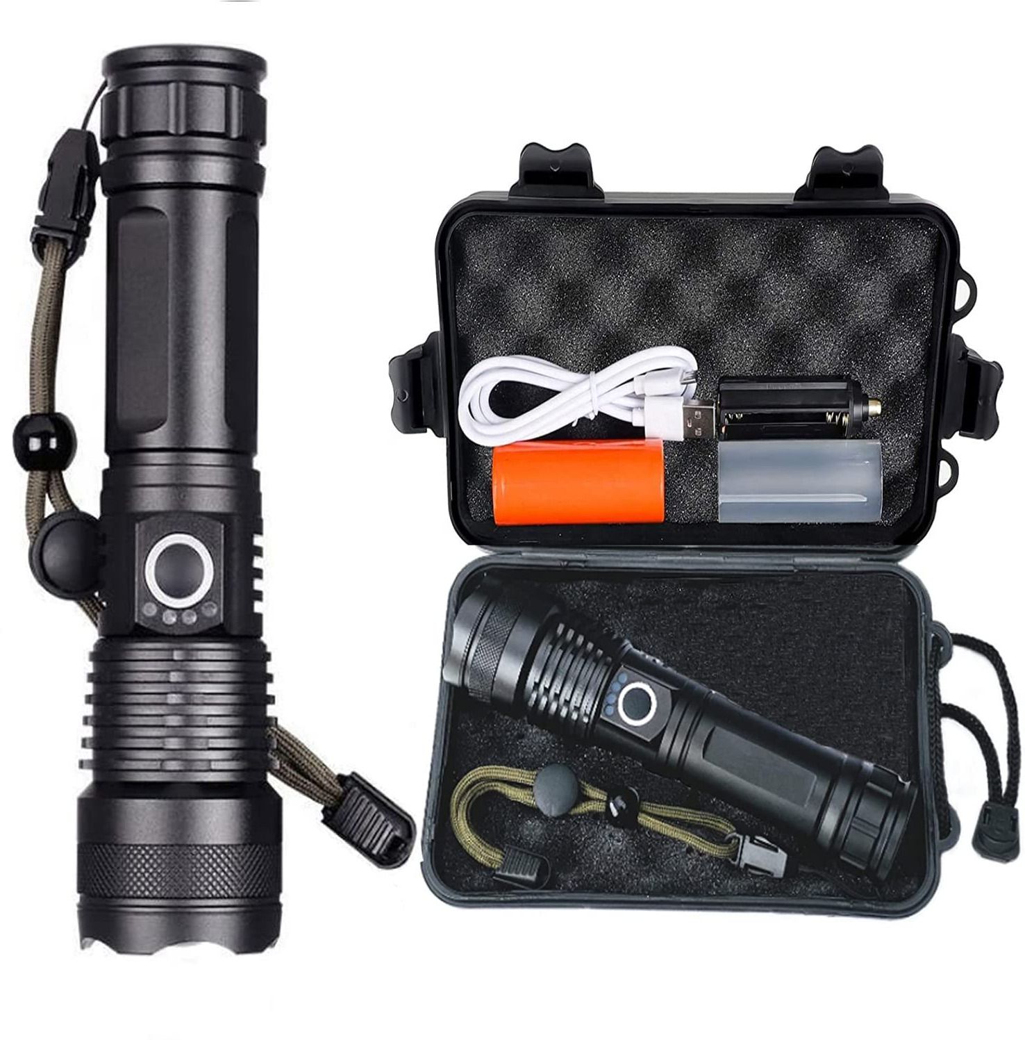 Waterproof Rechargeable Tactical Torch Long Range Flashlights 4 hrs Torch Emergency Light