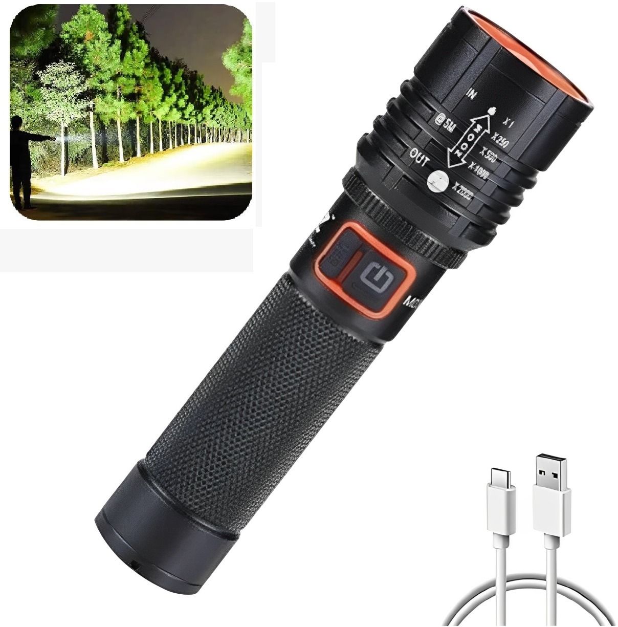 035 (ZOOMABLE METAL TORCH)5 Modes Flashlight, Super Bright Cree T6 LED Light_01 Torch-image-11