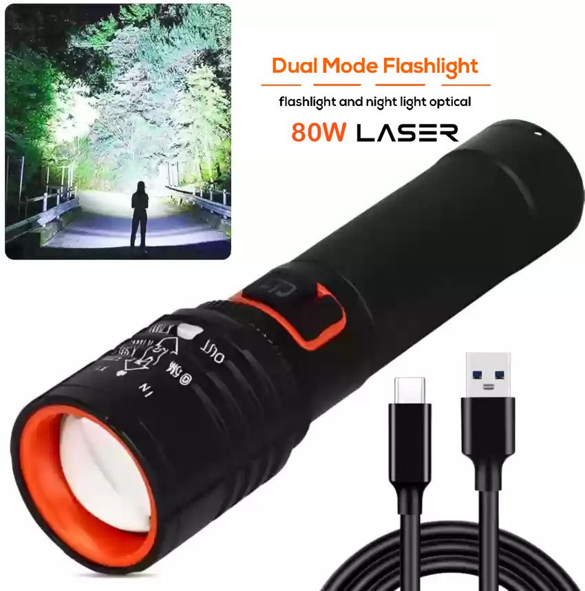 idoleshop Rechargeable Torch Emergency Light With 4 Mode Light Type C Fast Charging Torch-picture-11