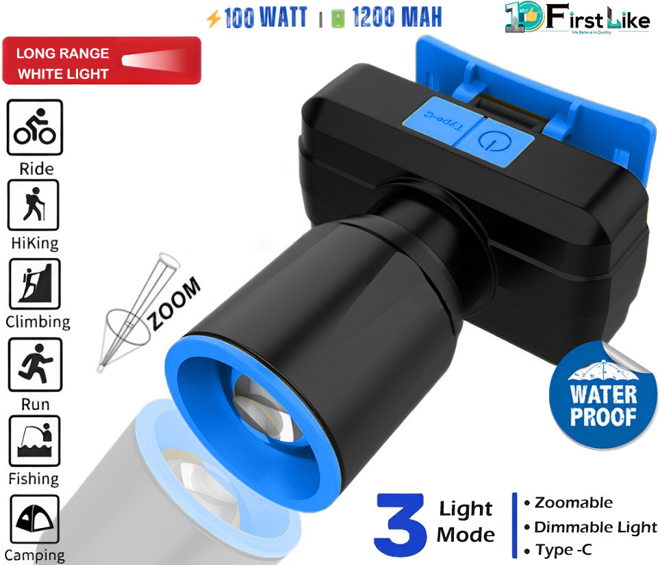 firstlike 100W Rechargeable Head Lamp With 3 Mode Light Zooming With Head Adjustable LED Torch image 1