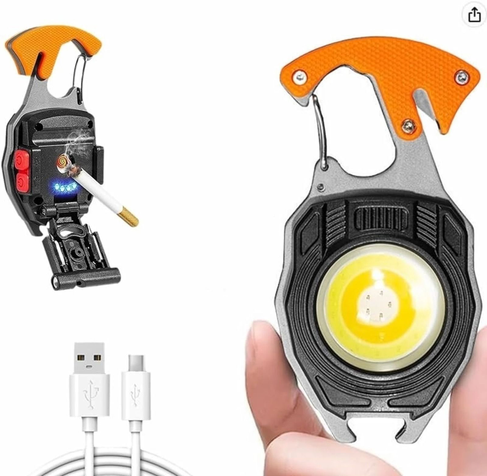 6-in-1 Keychain Flashlight with Rechargeable Lighter 6 hrs Torch Emergency Light-image-30