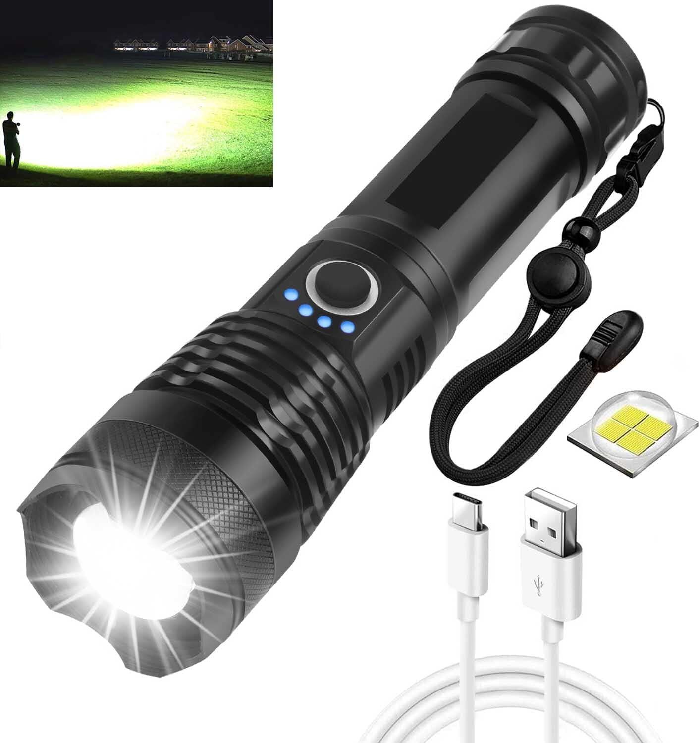 20000 Lumens Rechargeable LED Flashlight with 5 Lighting Modes, Zoomable, Torch