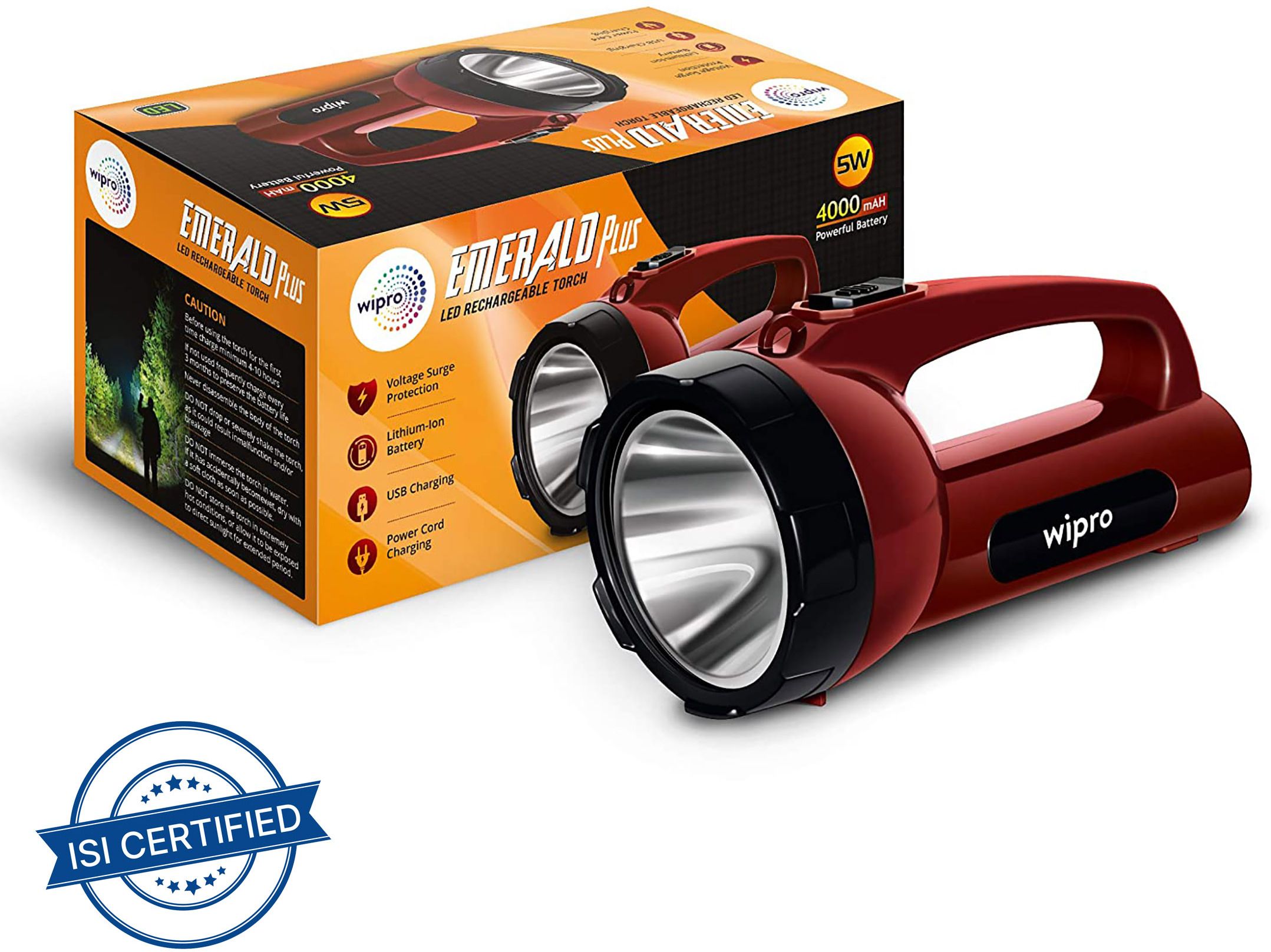 wipro EMERALD PLUS LED RECHARAGABLE TORCH -5 WATT RED Torch-picture-12