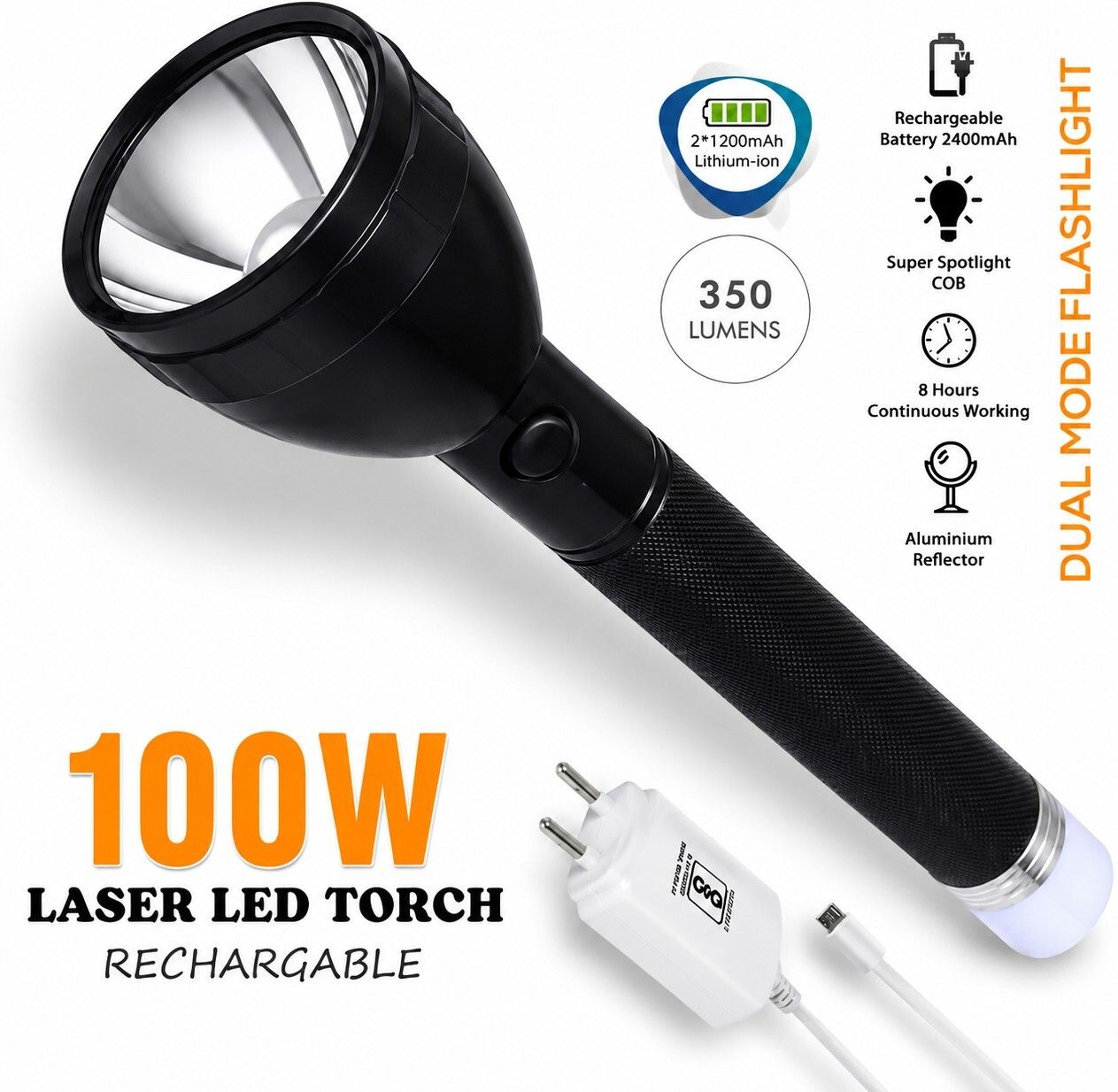 9050 Rechargeable LED Torch Light with Dual Mode Flashlight 8 hrs Torch Emergency Light-image-26
