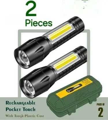 (Pack of 2) Mini Pocket Light Zoom COB USB Charging Led Water Proof TorchT Torch-image-3