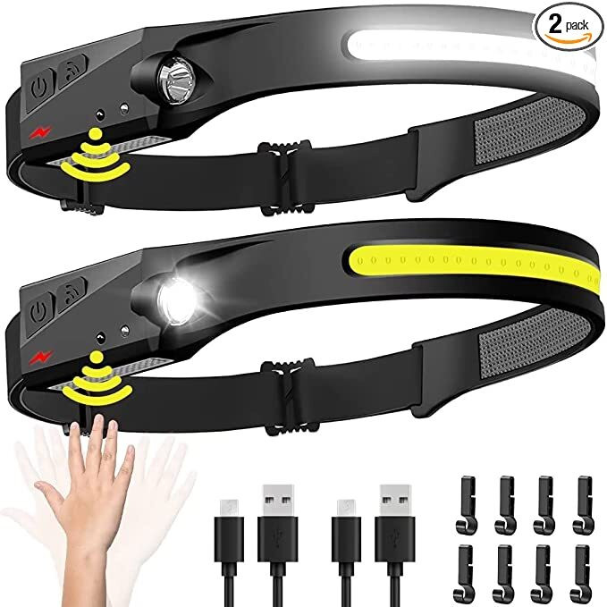ecosky 2 LED Head Lamp with, 5 Modes of Light, has Motion Sensor TYPE USB Recharge 4 hrs Flood Lamp Emergency Light image 1